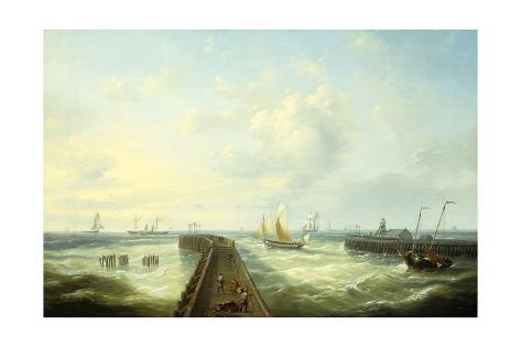 Fishing Boats Off a Jetty at Ostend Giclee Print