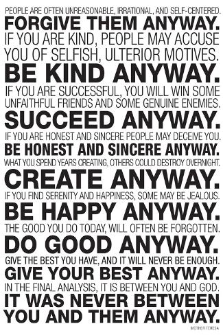 Quote Mother Teresa sign quotes Motivational teresa Plastic Wall motivational by Sign mother Anyway