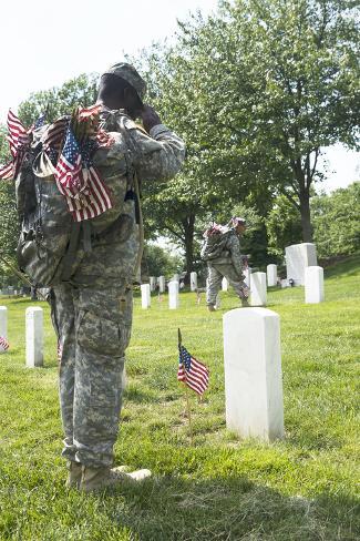 U.S. Army Soldiers Place Flags in Front of the Gravesites in Arlington National Cemetery Photographic Print