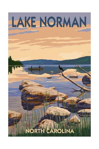 Lake Norman, North Carolina - Lake Scene and Canoe Art Print