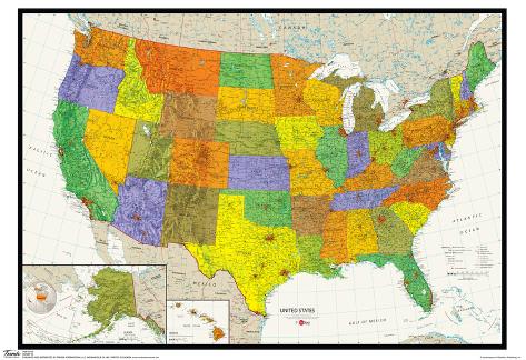 Map United States Poster United States Map Physical And Political Poster Poster