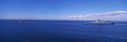 Battleship Island on Battleship Being Towed In The Sea  Uss Iowa  Rhode Island Sound  Usa