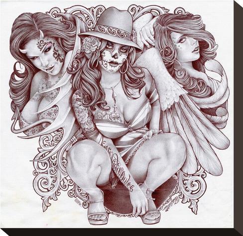 Tres Chicanas Stretched Canvas Print Don't see what you like