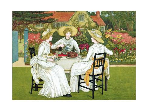Three Women Taking Afternoon Tea Outdoors Giclee Print at ...