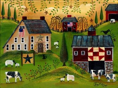 American Folk Art Red Quilt Horse Barn Painting by Cheryl Bartley - Pixels