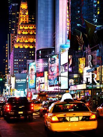 New York Yellow Taxi Time Square America Poster Black White Street Photo Cars