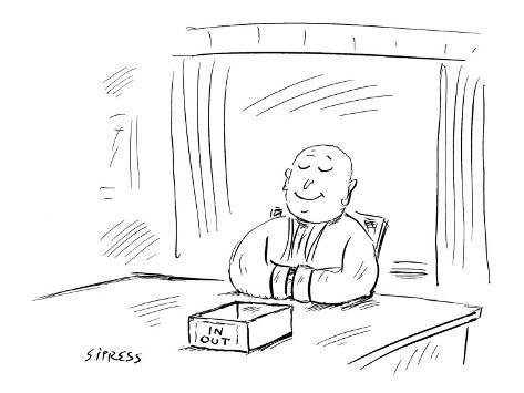 A Zen Buddist sitting at a desk with the traditional 'In' and 'Out' boxes … - New Yorker Cartoon Premium Giclee Print A Zen Buddist sitting at a desk with the traditional 'In' and 'Out' boxes … - New Yorker Cartoon Premium Giclee Print