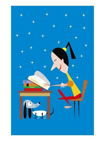 girl reading at night Giclee Print