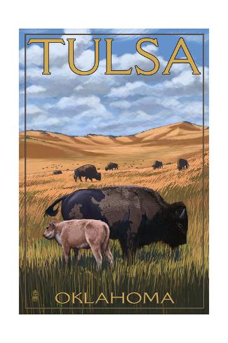 Tulsa Oklahoma - Buffalo and Calf Art by Lantern Press at Tulsa Oklahoma - Buffalo and Calf Art by Lantern Press at