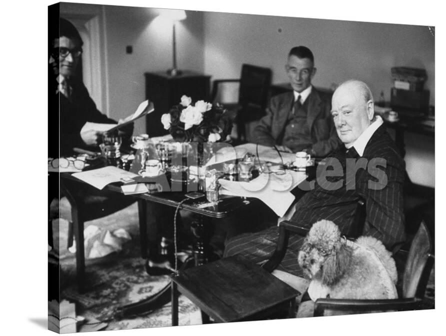 Sir Winston Churchill Sitting Behind Desk At Chartwell