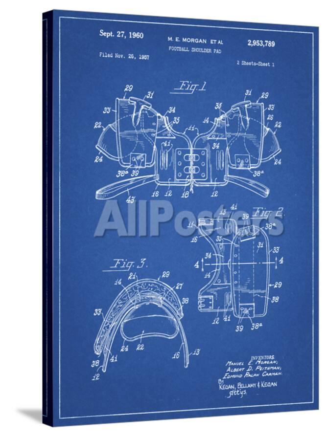 Pp504 Blueprint Vintage Football Shoulder Pads Patent Poster