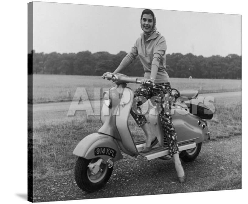 Girl Wearing A Headscarf And Jazzy Slacks Models A Lambretta Ld 125 Mark Iv Scooter Giclee Print Allposters Com