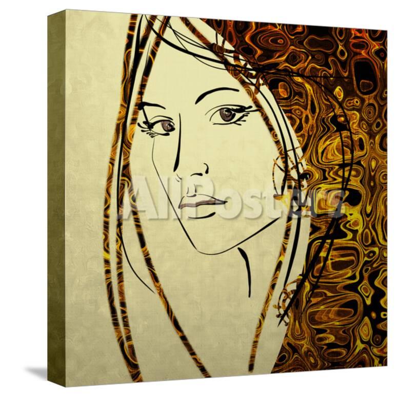 Art Colorful Sketching Beautiful Girl Face With Golden Hair On White Background