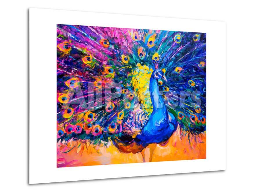 Original Oil Painting On Canvas Colorful Peacock Modern Art