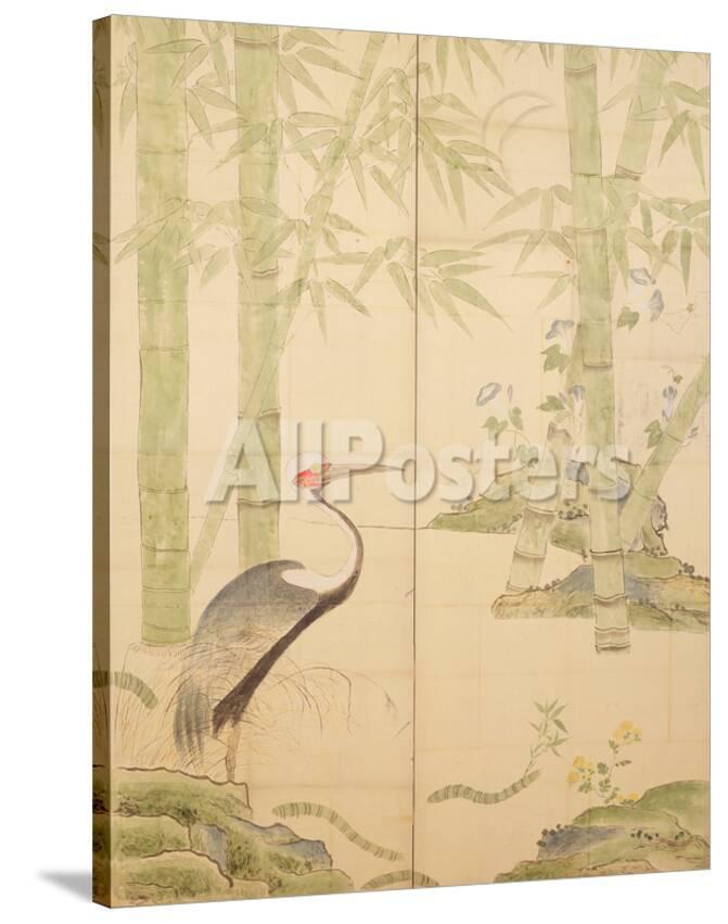 bamboo and crane edo period w c on panel giclee print by japanese