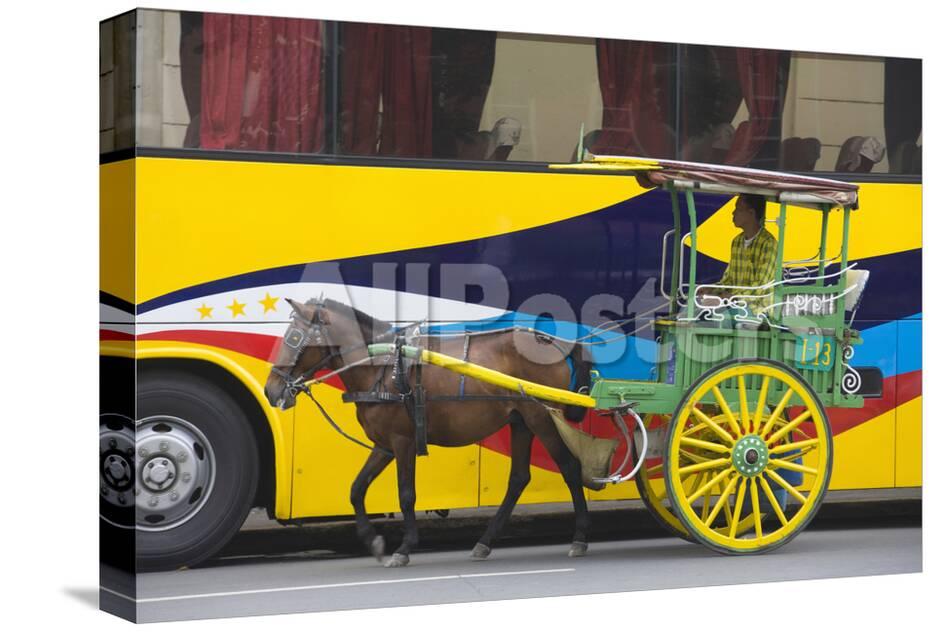Horse Cart Walk By Colorfully Painted Bus Manila Philippines