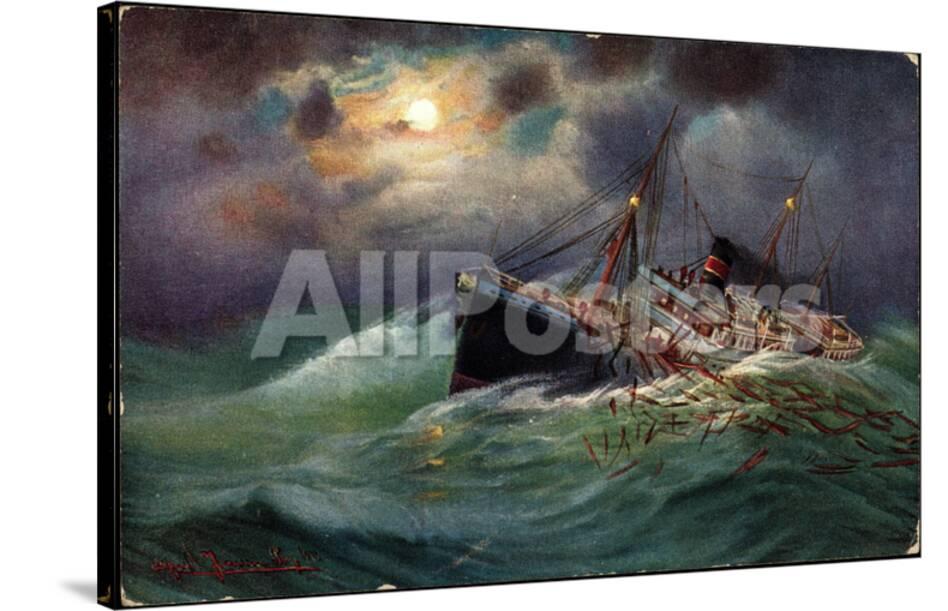 Künstler Ladung Geworfen Schiff Sturm Hohe Wellen