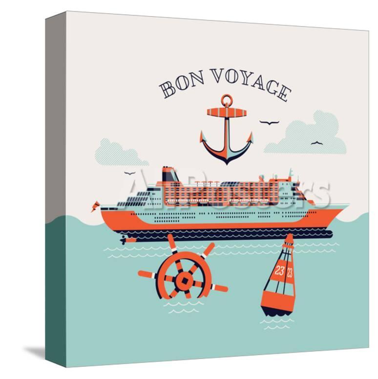 beautiful four colored bon voyage printable poster or web banner template with cruise transatlant art by mascha tace at allposterscom
