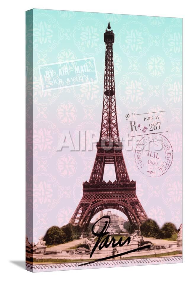 Pink Eiffel Tower French Vintage Postcard Collage Prints Piddix Allposters Com
