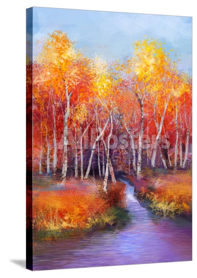 Oil Painting Landscape Colorful Autumn Trees Semi Abstract