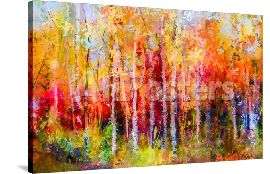 Oil Painting Landscape Colorful Autumn Trees Semi Abstract