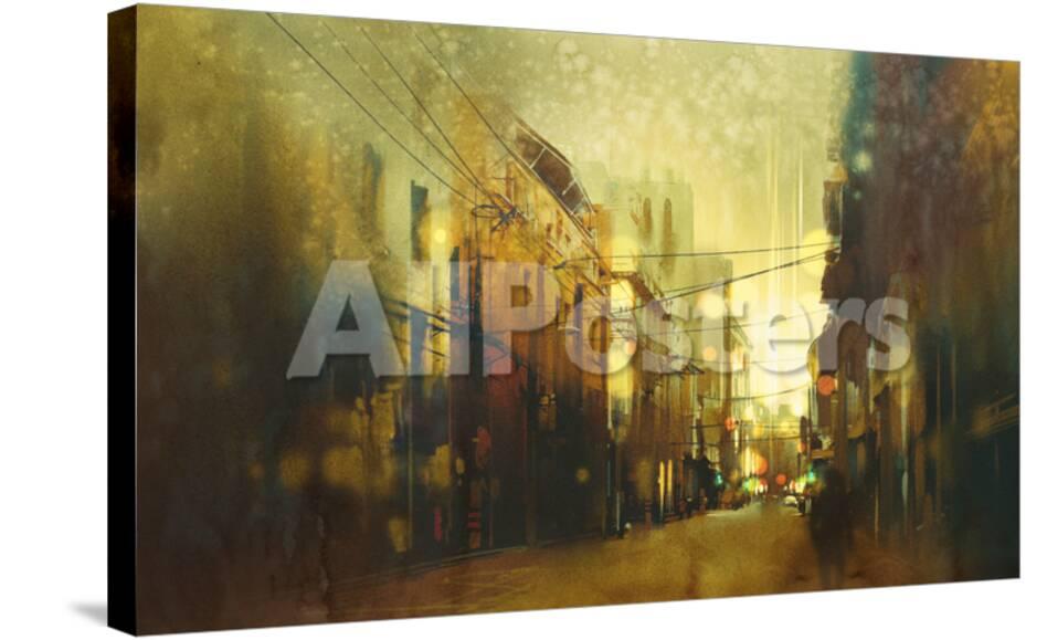 City Street Illustration Painting With Vintage Style Art Tithi