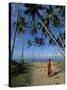 Buddhist Monk Looking up at Palm Trees Between Unawatuna and Weligama, Sri Lanka-Yadid Levy-Stretched Canvas