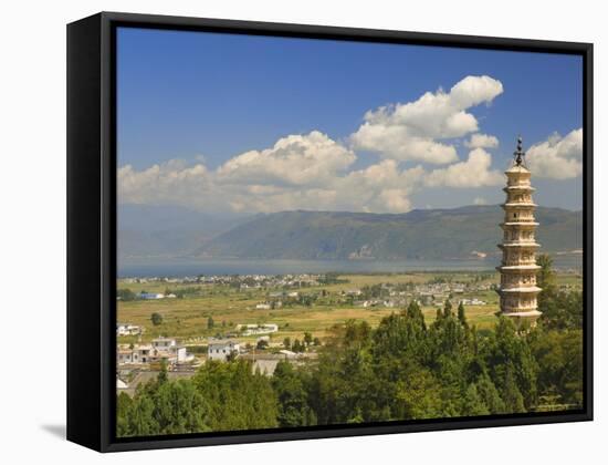 One of the Three Pagodas, and Erhai Lake in Background, Dali Old Town, Yunnan Province, China-Jochen Schlenker-Framed Stretched Canvas