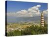 One of the Three Pagodas, and Erhai Lake in Background, Dali Old Town, Yunnan Province, China-Jochen Schlenker-Stretched Canvas