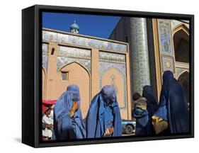 Ladies Wearing Blue Burqas Outside the Friday Mosque (Masjet-E Jam), Herat, Afghanistan-Jane Sweeney-Framed Stretched Canvas