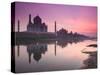 Taj Mahal From Along the Yamuna River at Dusk, India-Walter Bibikow-Stretched Canvas