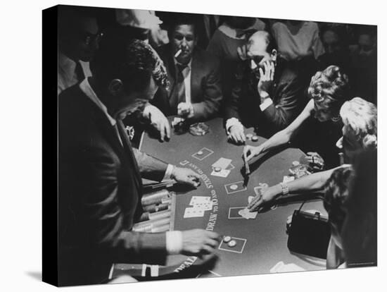 Entertainer Dean Martin Running His Own Game of Blackjack at a Casino-Allan Grant-Stretched Canvas