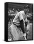 Baseball Player Joe Di Maggio Kneeling in His New York Yankee Uniform-Alfred Eisenstaedt-Framed Stretched Canvas