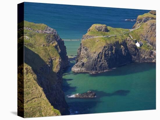 Carrick-A-Rede Rope Bridge to Carrick Island, Larrybane Bay, County Antrim, Ulster-Neale Clarke-Stretched Canvas