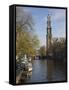 Westerkerk Church and the Prinsengracht Canal, Amsterdam, Netherlands, Europe-Amanda Hall-Framed Stretched Canvas