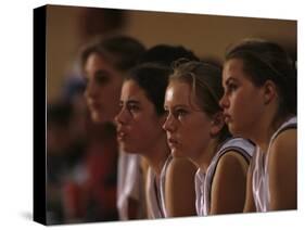 Teenage Girls Basketball Team Watching the Game from the Bench-null-Stretched Canvas