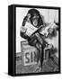 Chimpanzee Reading Newspaper-Bettmann-Framed Stretched Canvas