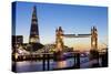 The Shard and Tower Bridge at Night, London, England, United Kingdom, Europe-Miles Ertman-Stretched Canvas