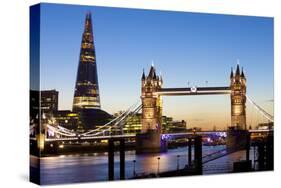 The Shard and Tower Bridge at Night, London, England, United Kingdom, Europe-Miles Ertman-Stretched Canvas