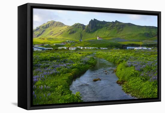 Iceland. South. Vik I Myrdal. Stream Running Down to the Beach-Inger Hogstrom-Framed Stretched Canvas