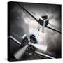Dramatic Scene on the Sky: Vintage Fighter Plane Inbound from Sun-Kletr-Stretched Canvas