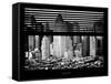 Window View with Venetian Blinds: Sunset Skyline at Theater District-Philippe Hugonnard-Framed Stretched Canvas