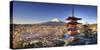 Japan, Yamanashi Prefecture, Fuji-Yoshida, Chureito Pagoda and Mt Fuji During Cherry Blossom Season-Michele Falzone-Stretched Canvas