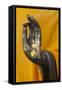 Thailand. Buddha Statue hand with gold leaf tokens.-Brenda Tharp-Framed Stretched Canvas