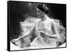 Portrait around, 1900 of the famous Dutch dancer MATA HARI, in a white dress (b/w photo)-null-Framed Stretched Canvas