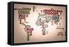 World Map: Countries In Wordcloud-alanuster-Framed Stretched Canvas