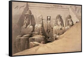 Front Elevation of the Great Temple of Aboo Simbel, Nubia, from 'Egypt and Nubia'-David Roberts-Framed Stretched Canvas