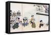 Warlord Watches Samurai Practising their Swordplay (Colour Woodblock Print)-Japanese-Framed Stretched Canvas