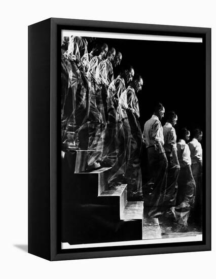 Marcel Duchamp Walking down Stairs in exposure of Famous Painting "Nude Descending a Staircase"-Eliot Elisofon-Framed Stretched Canvas