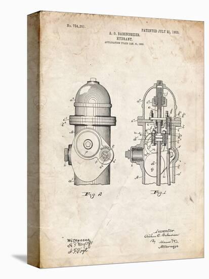 PP210-Vintage Parchment Fire Hydrant 1903 Patent Poster-Cole Borders-Stretched Canvas